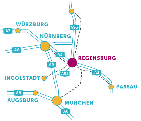 Verkehrsspinne mit der Anfahrt nach Regensburg