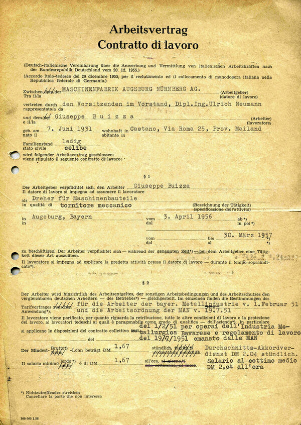 Giuseppe Buizza’s employment contract with MAN, 1956.