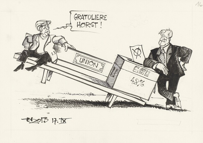 Karikatur „GRATULIERE HORST!“ zum Wahlerfolg der CSU bei der Landtagswahl 2013, Horst Haitzinger, 17. September 2013