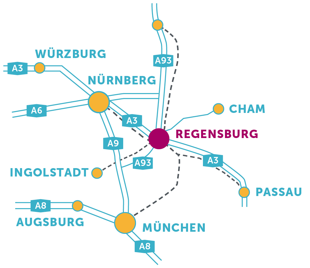 Map with directions to Regensburg